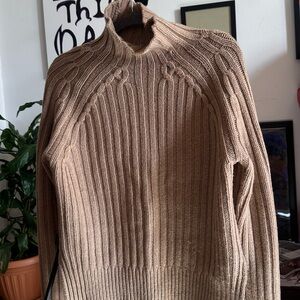 Tan Cable Knit Sweater Polo